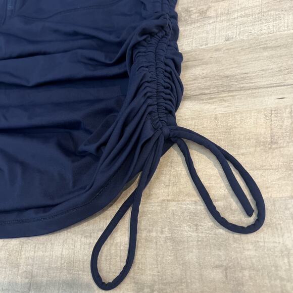 Athleta‎ Navy Blue Half Zip Tank Top Ruched Drawstring Sleeveless - Picture 3 of 8
